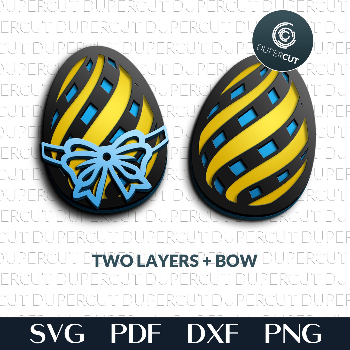 Easter egg with basket weave pattern and a bow - SVG DXF layered cutting files for Glowforge, Cricut, Silhouette Cameo, scroll saw by DuperCut.com