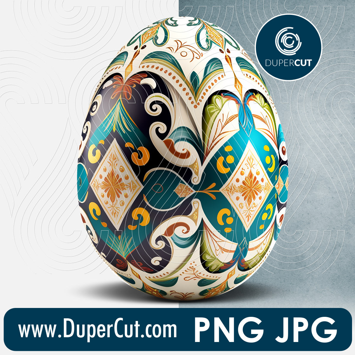 Colorful Easter egg pysanka - full color files for sublimation, print on demand, high resolution PNG JPG template transparent background by www.dupercut.com