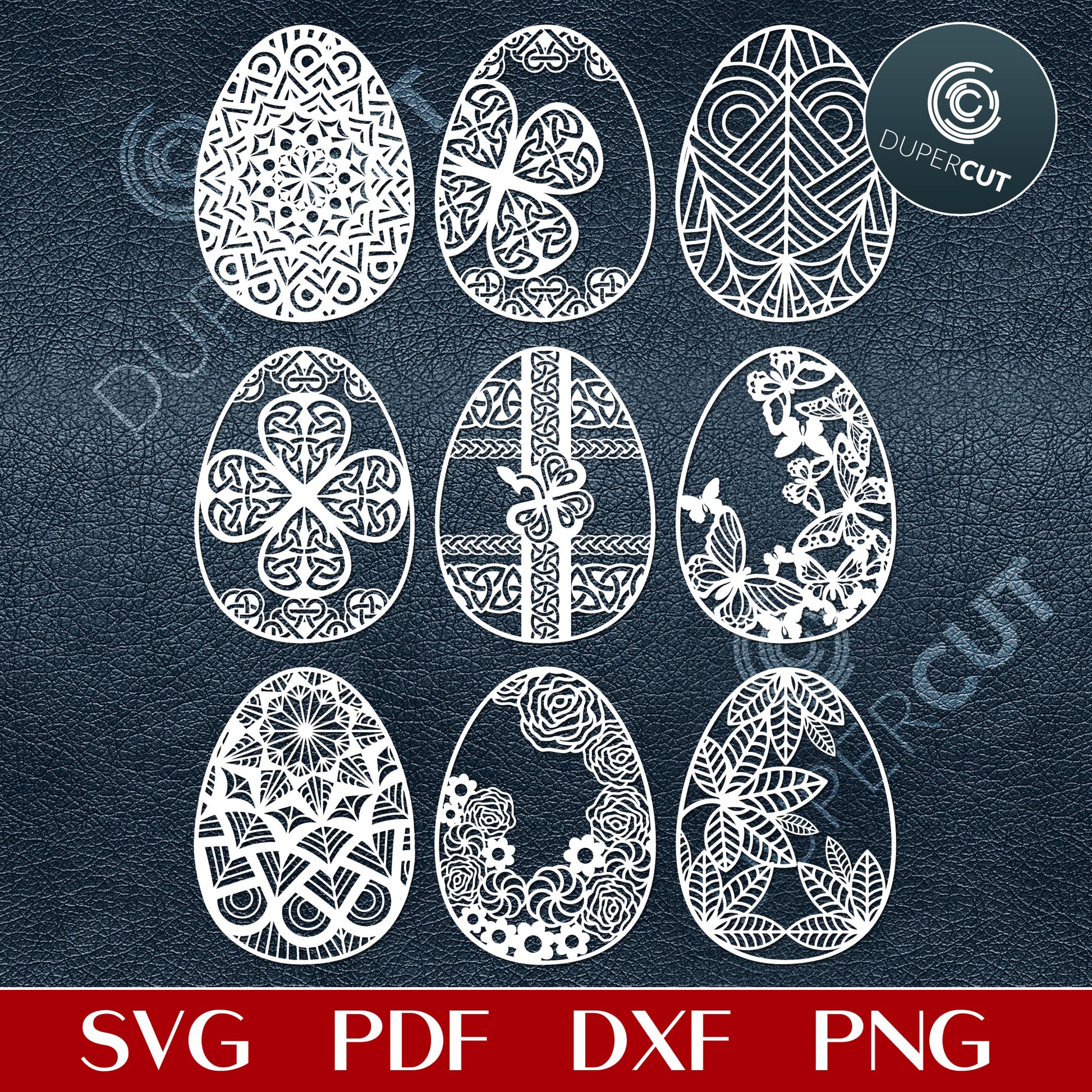 Easter Eggs bundle - SVG DXF PNG vector files for laser and CNC machines, Cricut, Silhouette Cameo, Glowforge projects. 