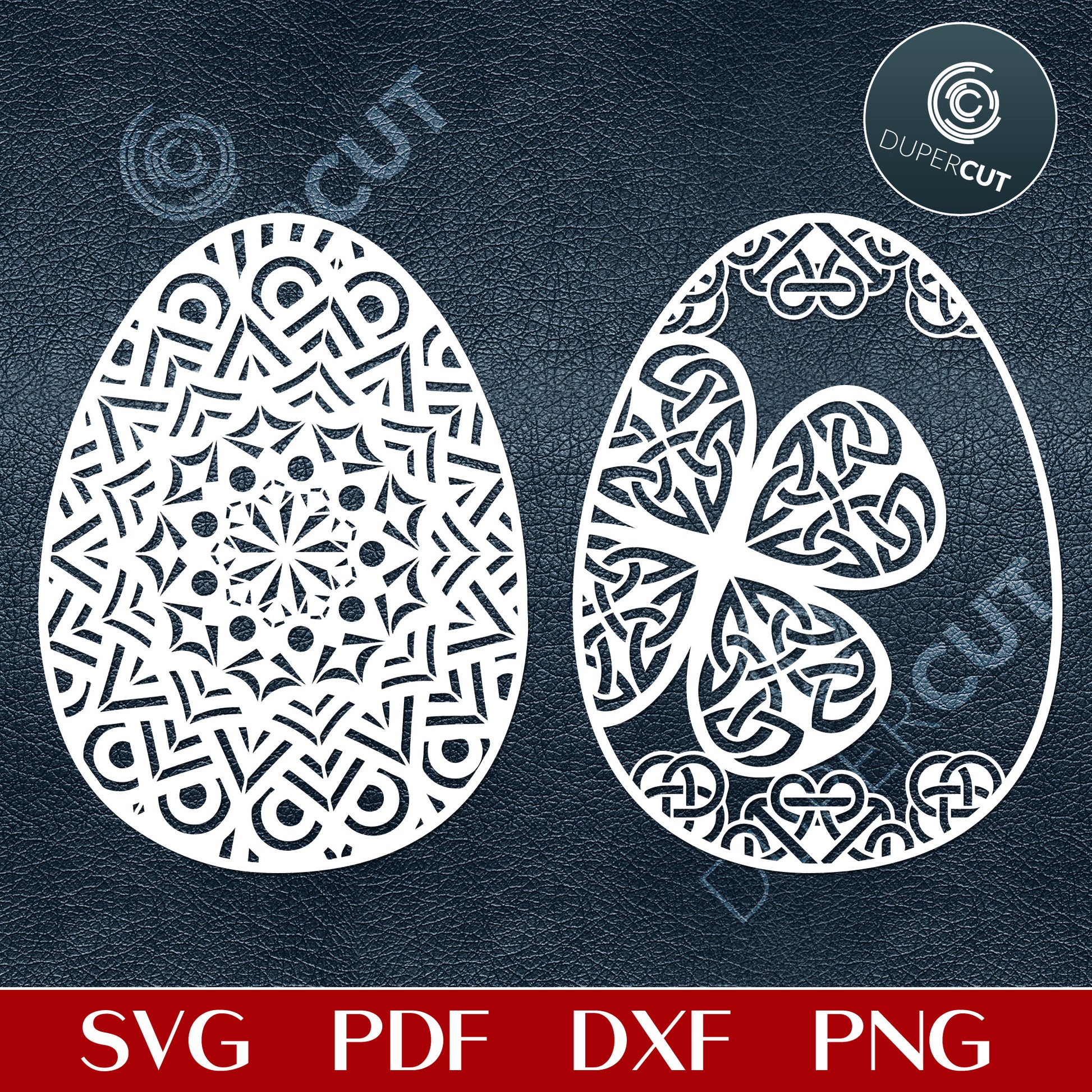 Pysanka easter eggs cutting files - SVG DXF PNG vector files for laser and CNC machines, Cricut, Silhouette Cameo, Glowforge projects. 