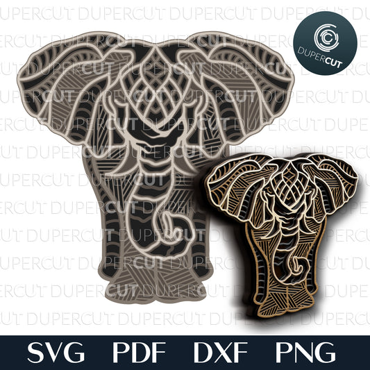 Mandala Elephant - layered cutting files - vector SVG PDF DXF laser template for Glowforge, Cricut, Silhouette Cameo, CNC plasma machines