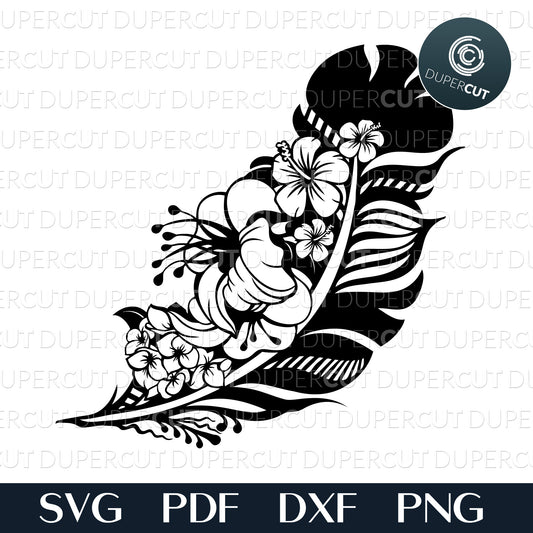 Papercutting Template - Floral Feather - Decorative Feather cutting file