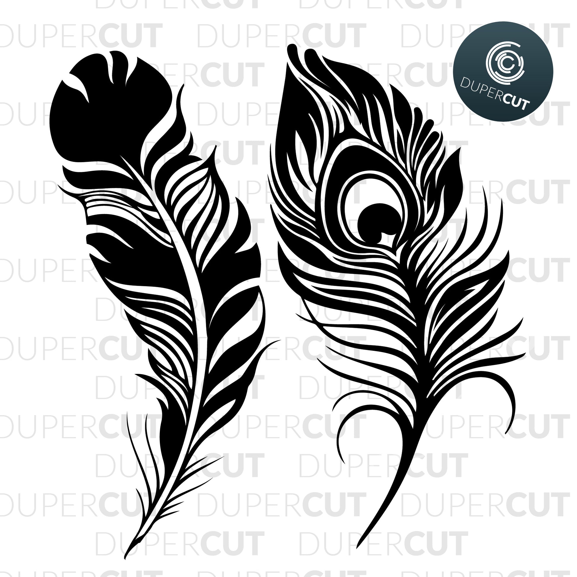Paper cutting template - Feather silhouette - black and white clipart