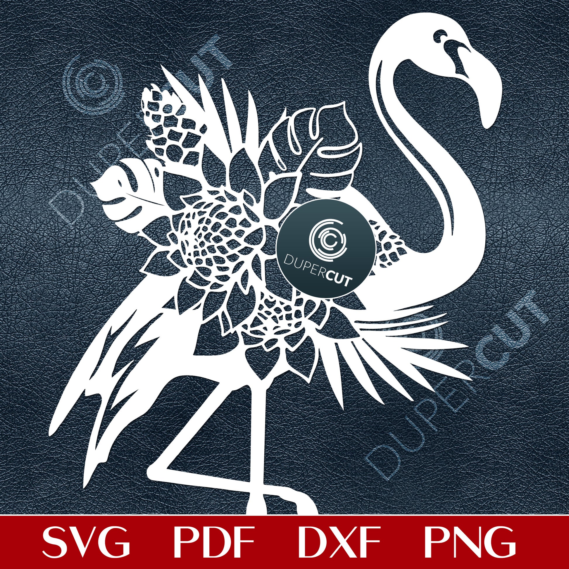 Tropical floral Flamingo - paper cutting template SVG PNG DXF vector files for sublimation, laser engraving and cutting with Glowforge, Cricut, Silhouette Cameo