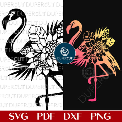 Tropical Flamingo - paper cutting template SVG PNG DXF vector files for sublimation, laser engraving and cutting with Glowforge, Cricut, Silhouette Cameo