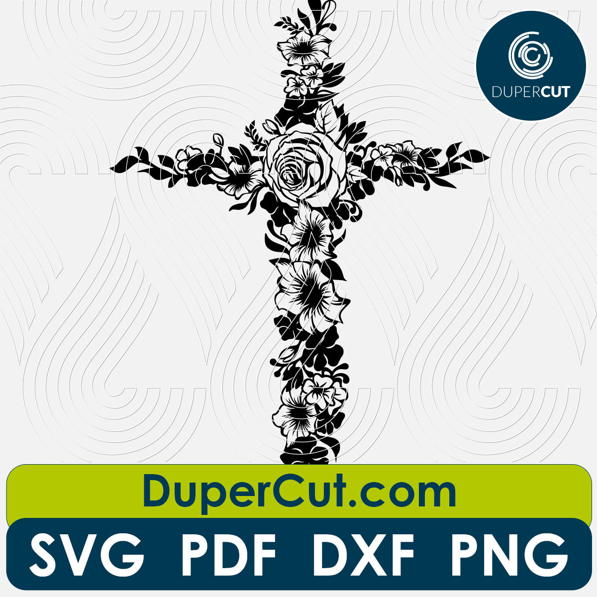 Floral Easter cross - SVG DXF vector files for laser cutting and engraving by DuperCut.com