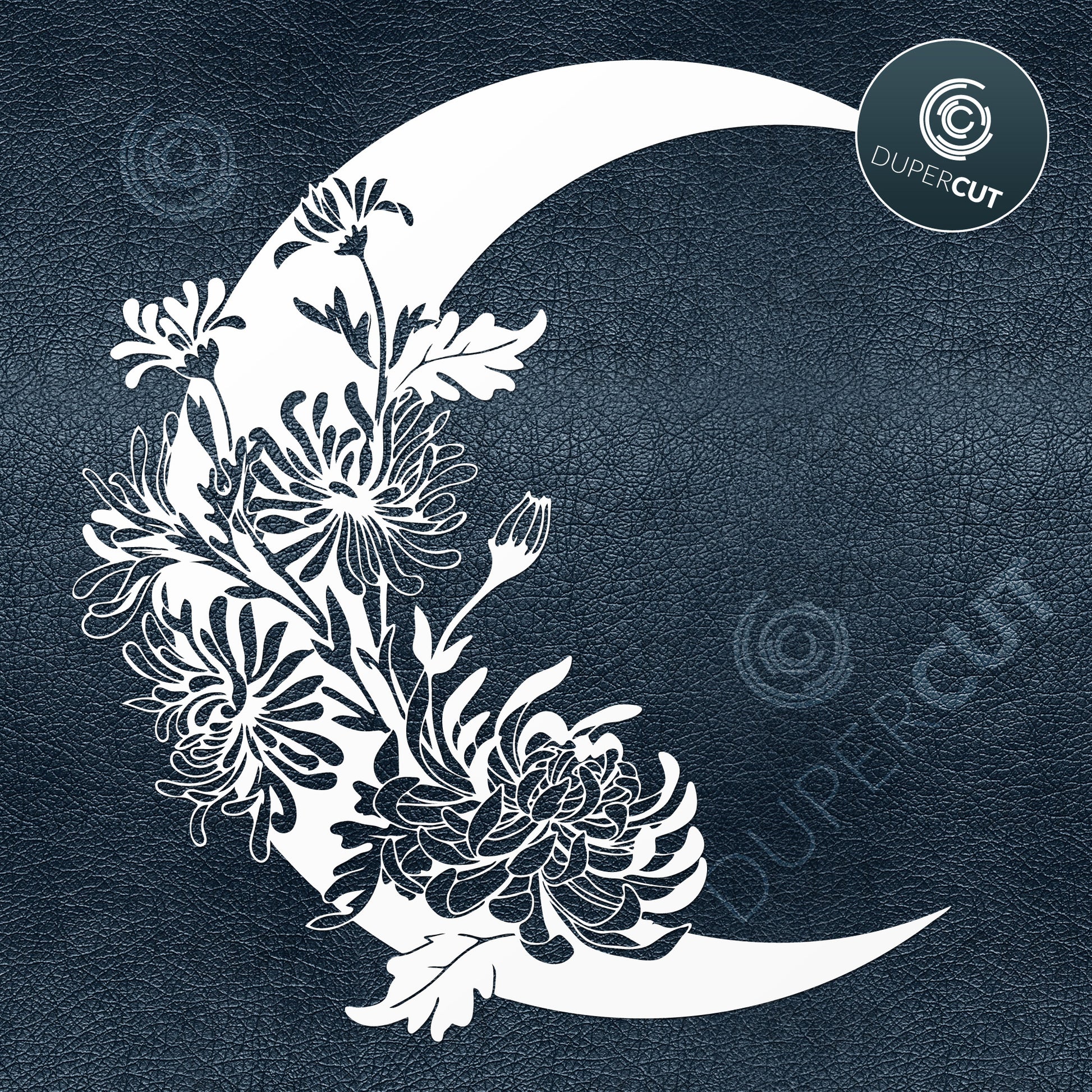 Paper cutting template - Decorative floral moon - flower bouquet