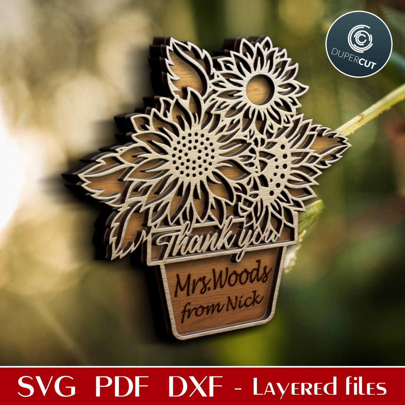 Gift for teacher - personalized flower pot SVG PDF DXF layered vector files for Cricut, Silhouette Cameo, Glowforge, laser machines