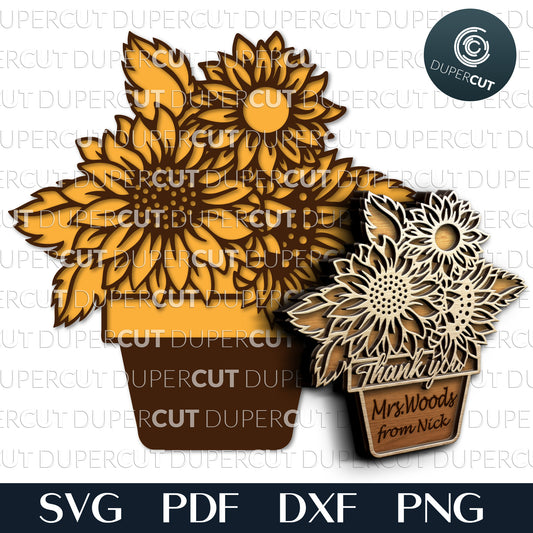 Gift for teacher - personalized flower pot SVG PDF DXF layered vector files for Cricut, Silhouette Cameo, Glowforge, laser machines