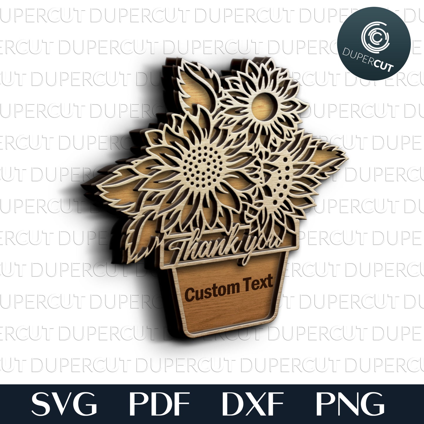 Sunflower pot - add custom name - teacher gift  SVG PDF DXF layered vector files for Cricut, Silhouette Cameo, Glowforge, laser machines