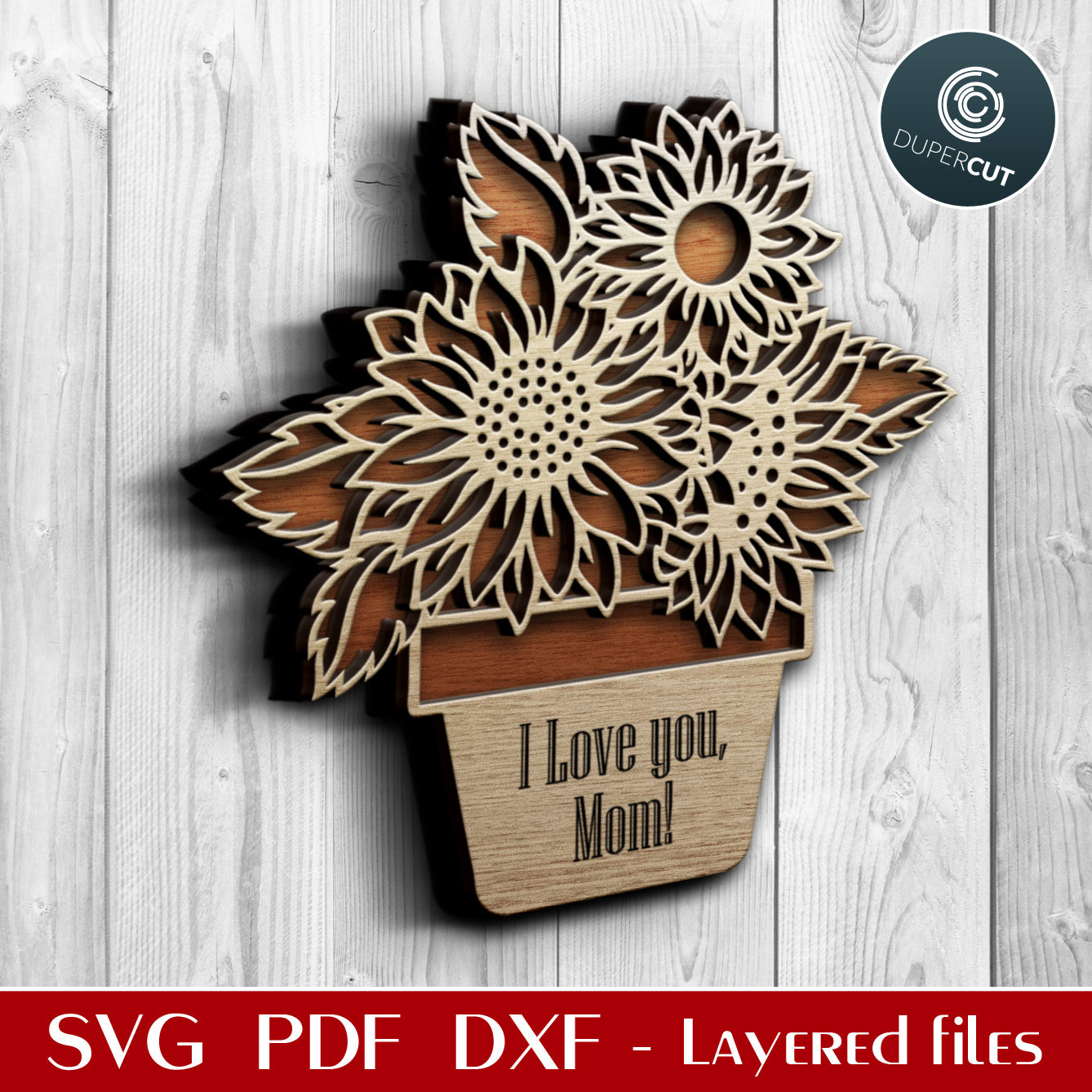 Mother's day gift - personalized flower pot SVG PDF DXF layered vector files for Cricut, Silhouette Cameo, Glowforge, laser machines