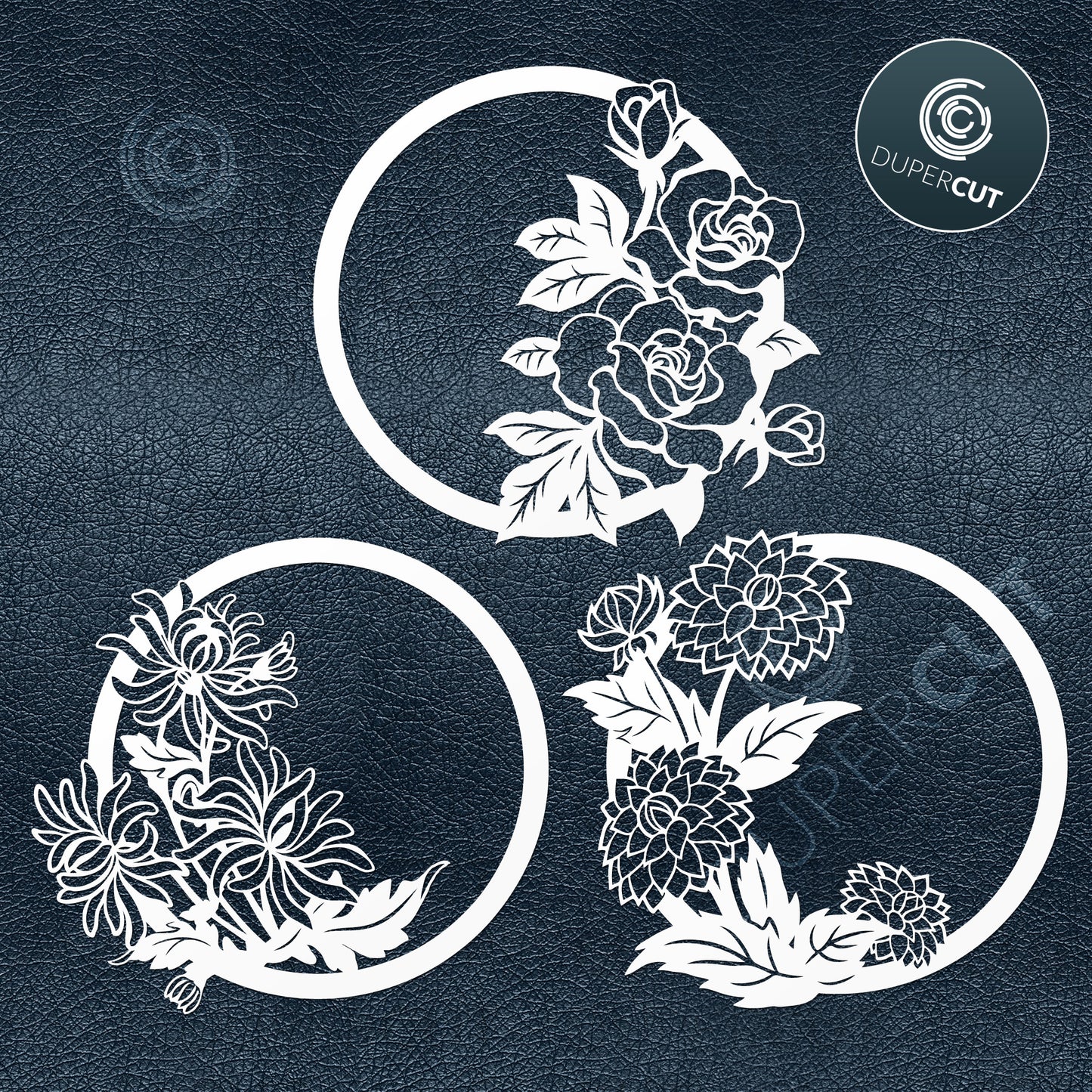 Paper Cutting Template - Floral wreaths, roses, chrysanthemums, pions