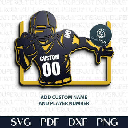 American football sign custom jersey name number - SVG DXF EPS layered cutting files for Glowforge, Cricut, Silhouette Cameo, CNC plasma machines, scroll saw pattern by www.DuperCut.com