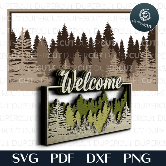 Forest scene - layered wall decoration - SVG PDF DXF vector cutting files for Glowforge, Cricut, Silhouette, CNC plasma machines by DuperCut