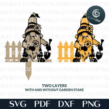 Garden gnome yard decoration - SVG DXF layered cutting files for Glowforge, Cricut, Silhouette cameo, CNC pattern by DuperCut.com