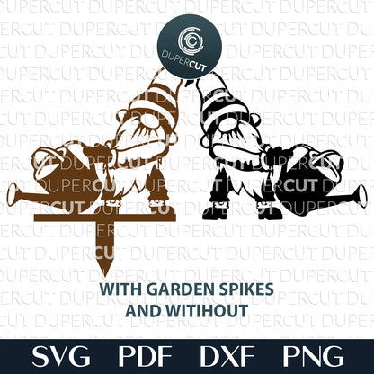 Garden gnome yard spike decoration - SVG DXF vector cutting files for Glowforge, Cricut, Silhouette Cameo, CNC plasma machines, scroll saw pattern by www.DuperCut.com