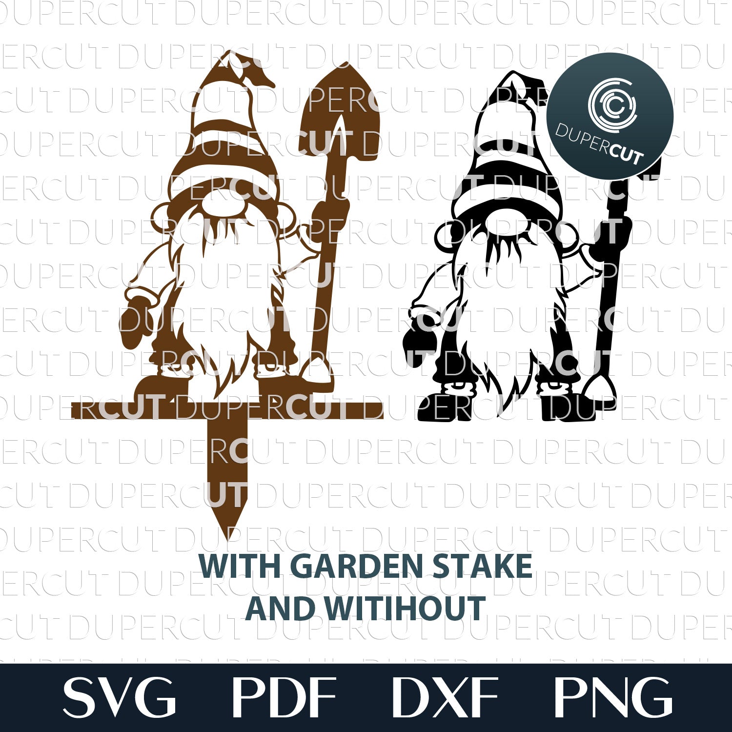 Garden gnome DIY yard decoration - SVG DXF layered cut files for golowforge, cricut, silhouette cameo, cnc plasma machines, scrollsaw pattern by www.DuperCut.com