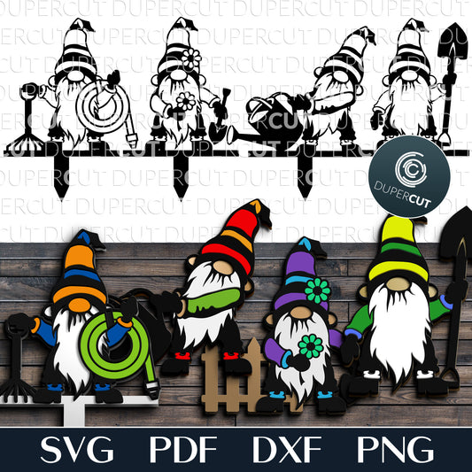 Garden gnomes bundle - DIY yard decoration - SVG DXF layered files for Glowforge, Cricut, Silhouette, CNC plasma machines pattern by www.DuperCut.com