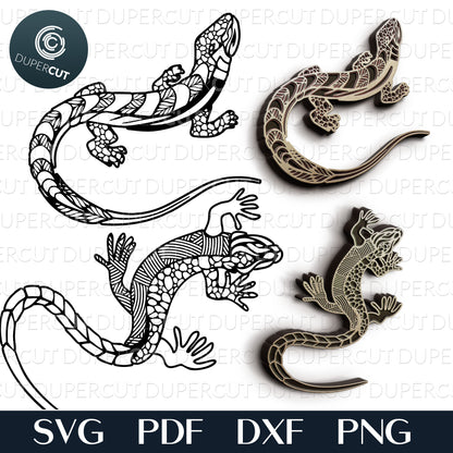 Gecko layered files, SVG PNG DXF files for cutting, laser engraving, scrapbooking. For use with Cricut, Glowforge, Silhouette, CNC machines.