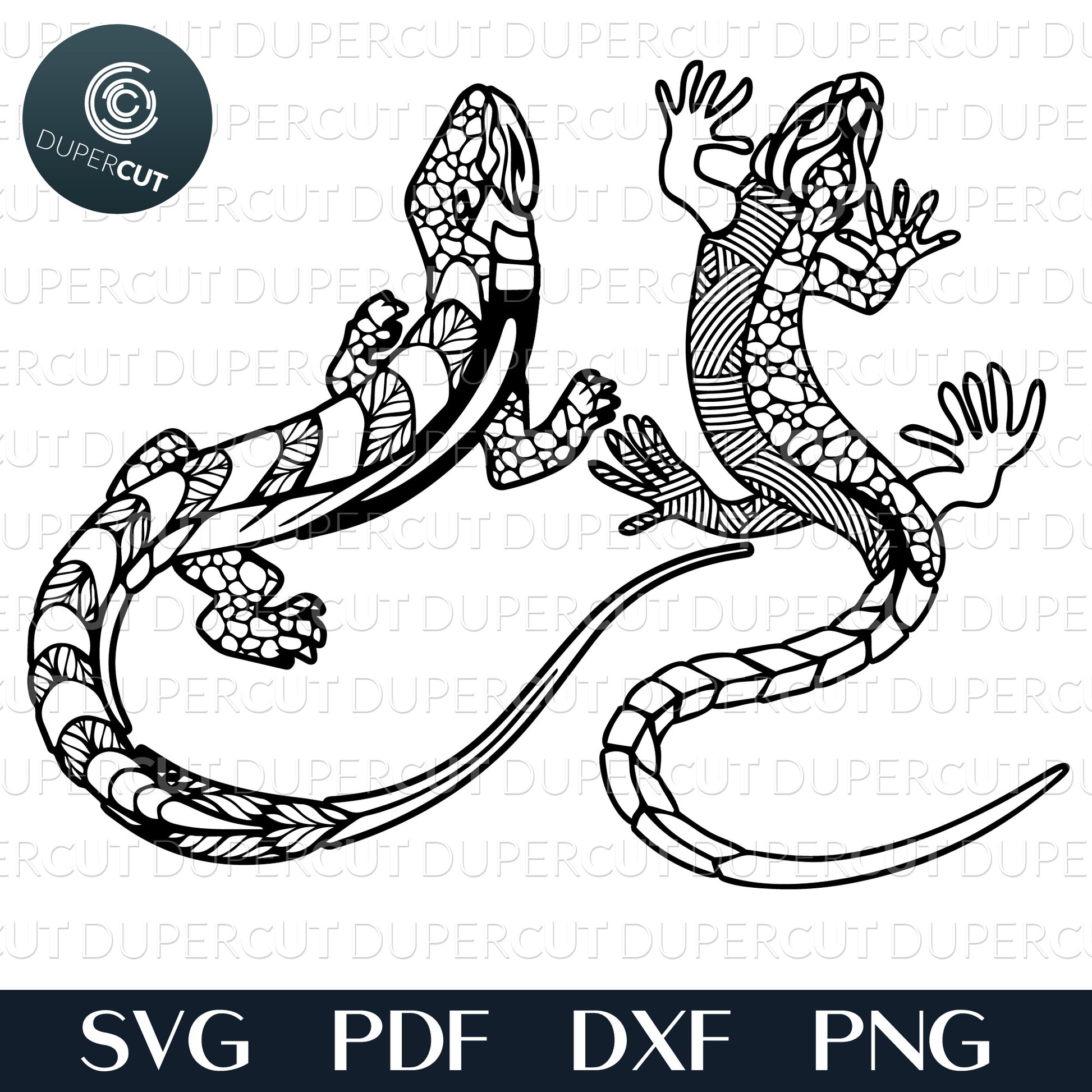 Gecko lizard silhouette line art. SVG PNG DXF files for cutting, laser engraving, scrapbooking. For use with Cricut, Glowforge, Silhouette, CNC machines.