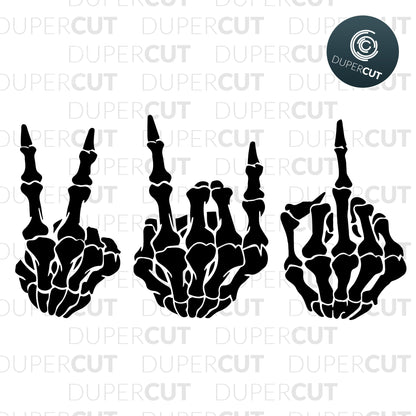Skeleton hand signs, commercial license. SVG PNG DXF cutting files for Cricut, Silhouette, Glowforge, print on demand, sublimation templates