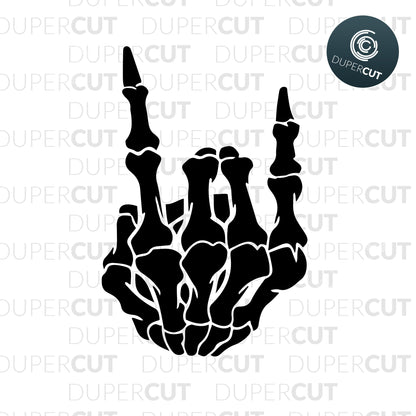 Skull gesture rock'n'roll sign. SVG PNG DXF cutting files for Cricut, Silhouette, Glowforge, print on demand, sublimation templates