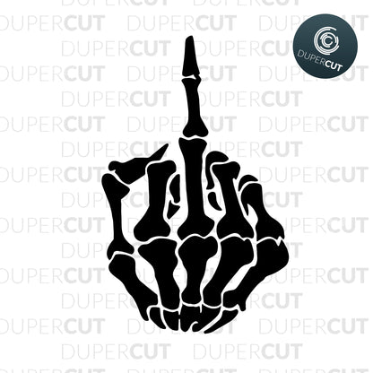 Skull middle finger sign. SVG PNG DXF cutting files for Cricut, Silhouette, Glowforge, print on demand, sublimation templates