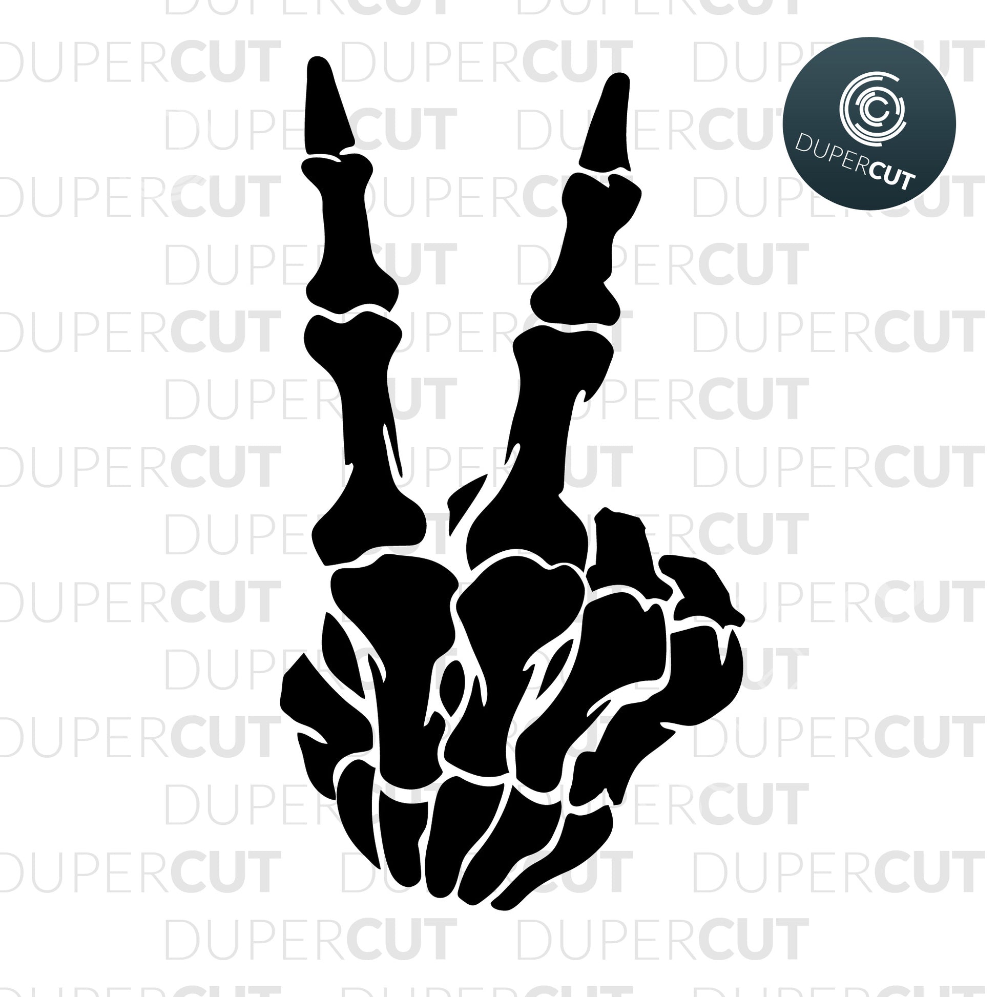 Skull hand peace sign. SVG PNG DXF cutting files for Cricut, Silhouette, Glowforge, print on demand, sublimation templates