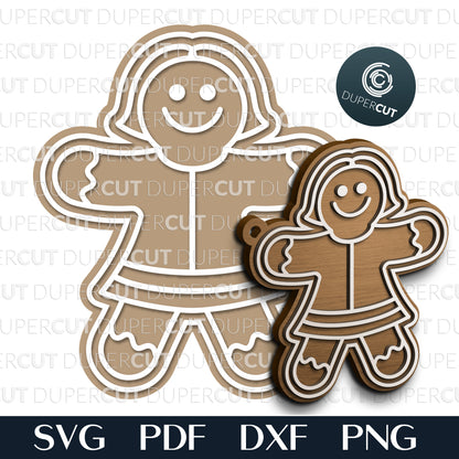 Gingerbread Woman - Christmas ornament decoration SVG PDF DXF layered cutting files for Glowforge, Cricut, Silhouette, CNC plasma machines by DuperCut