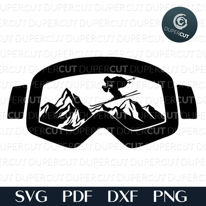 Skiing goggles, outdoor adventure. SVG PNG DXF cutting files for Cricut, Silhouette, Glowforge, print on demand, sublimation templates