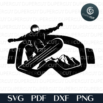 Snowboarder winter sports stencil, printable  template - SVG DXF PNG files for Cricut, Glowforge, Silhouette Cameo, CNC Machines