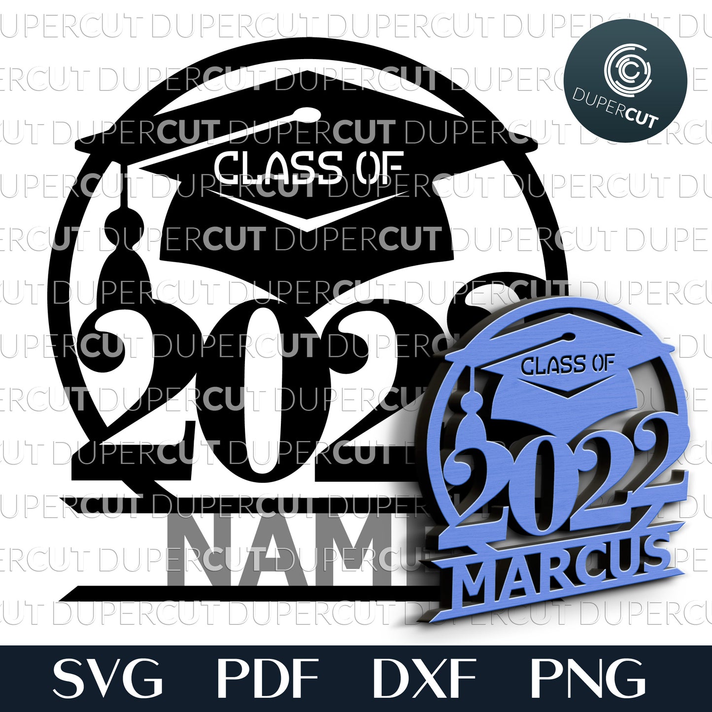 Grad 2022 - add custom name - SVG, EPS files for laser cutting with Glowforge, Cricut, Silhouette Cameo, CNC plasma machines by DuperCut