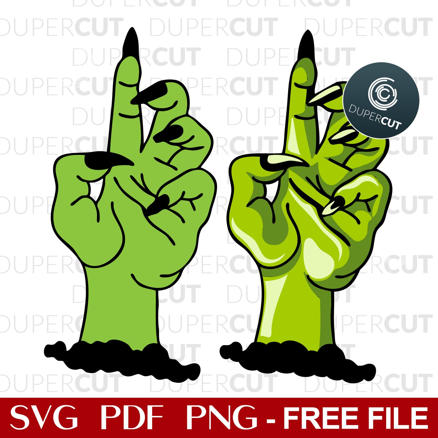 Halloween designs green Frankenstein hand - free vector file for cutting, crafting, vinyl, tumblers. Great for laser machines, Glowforge, Cricut, Silhouette cameo