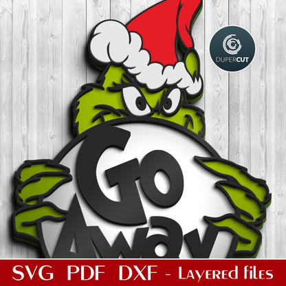 Grinch door hanger funny sign - go away template - SVG DXF laser cutting vector files for Glowforge, Cricut, Silhouette cameo, CNC plasma machines by DuperCut
