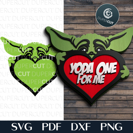 Baby Yoda with heart Valentines day gift - SVG DXF layered cutting files for Glowforge, Cricut, Silhouette, CNC plasma machines by DuperCut.com