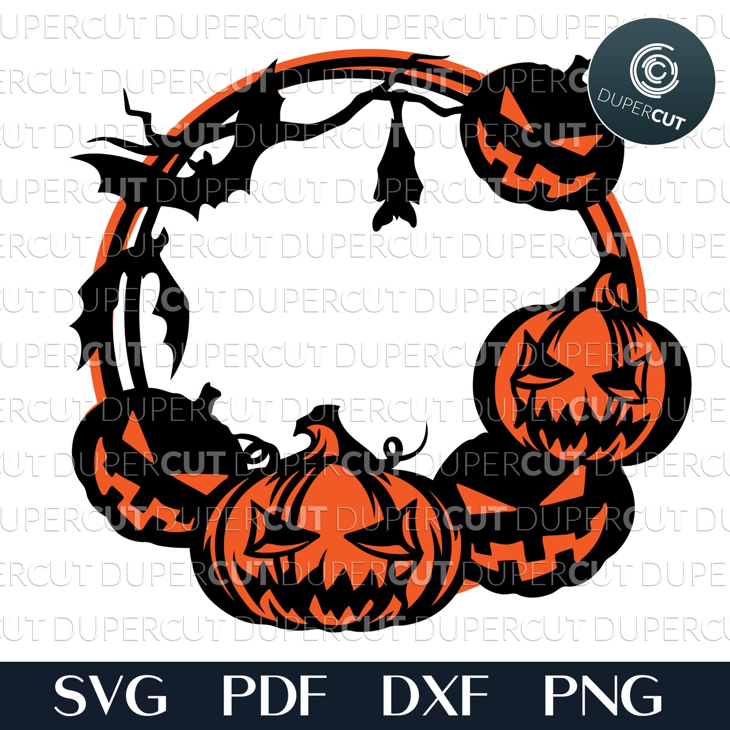 Halloween door hanger frame - Layered SVG PDF DXF vector files for Glowforge, Cricut, Silhouette, laser cutting machines