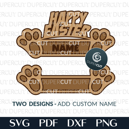 Happy Easter editable name tags - SVG PDF DXF vector files for laser cutting with Glowforge, Cricut, Silhouette Cameo, CNC plasma machines