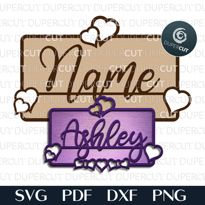 Frame with hearts - custom name sign for girls room - SVG DXF layered cutting files for Glowforge, Cricut, Silhouette Cameo, CNC plasma machines by DuperCut