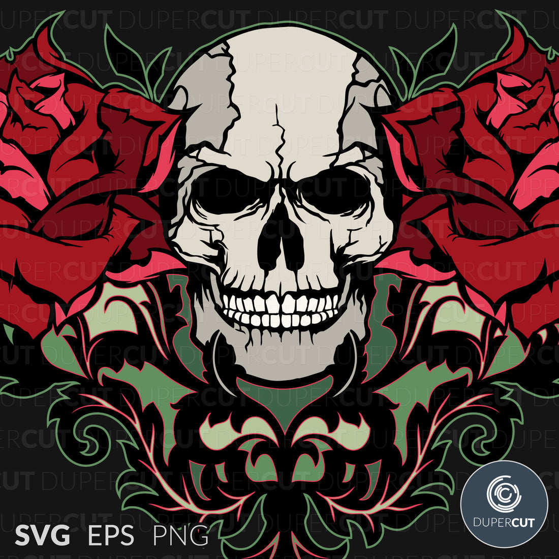 SKULL WITH ROSES - SVG / EPS / PNG – DuperCut