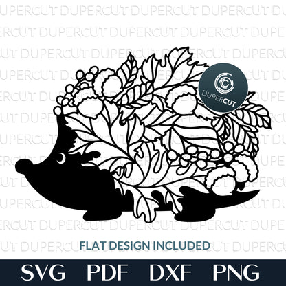 Fall leaves hedgehog line art - cutting files SVG PDF DXF files for vinyl, papercutting, Glowforge, Cricut, Silhouette cameo, CNC plasma machines