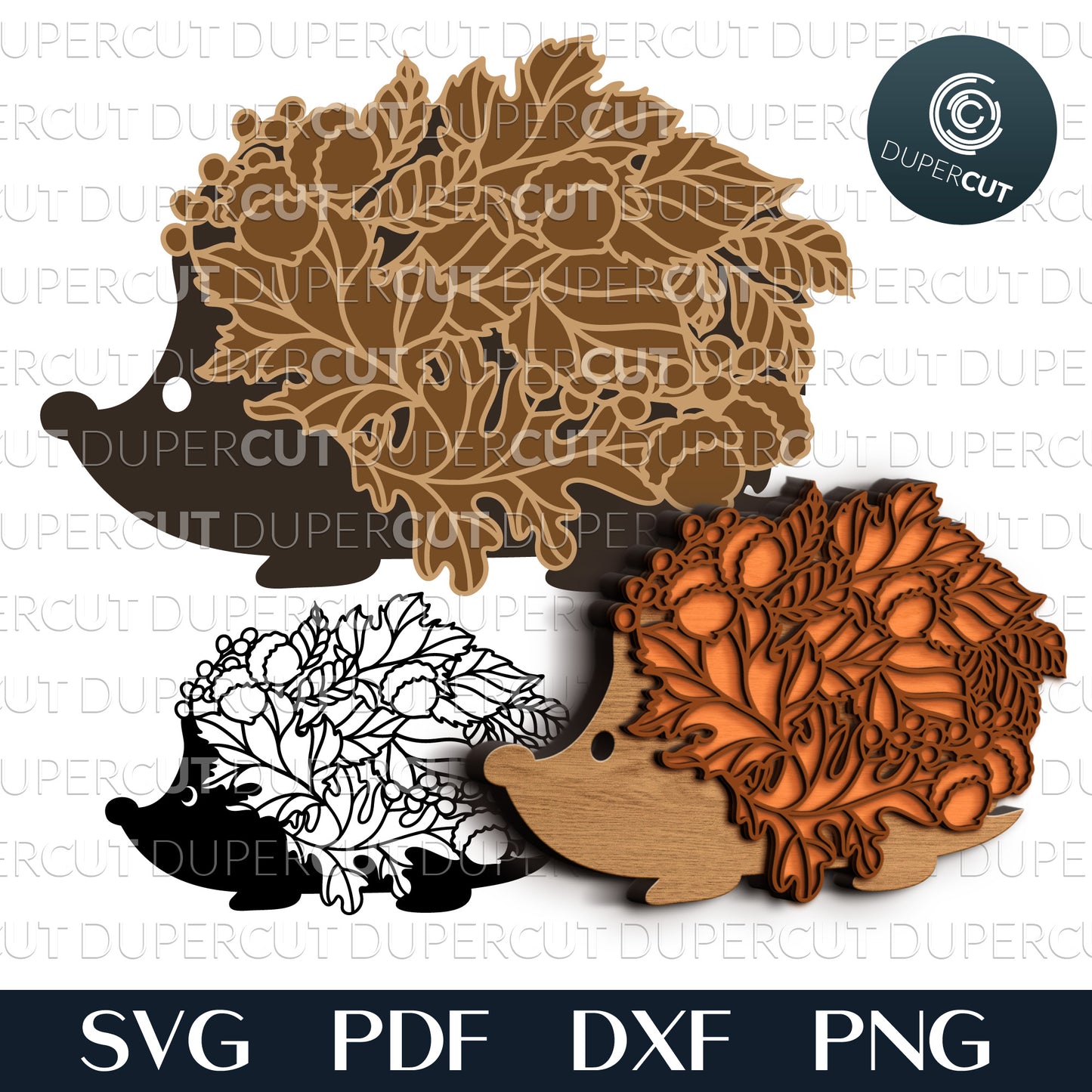 Abstract fall theme thanksgiving hedgehog - layered cut files SVG PDF DXF template for Glowforge, Cricut, Silhouette cameo, CNC plasma machines