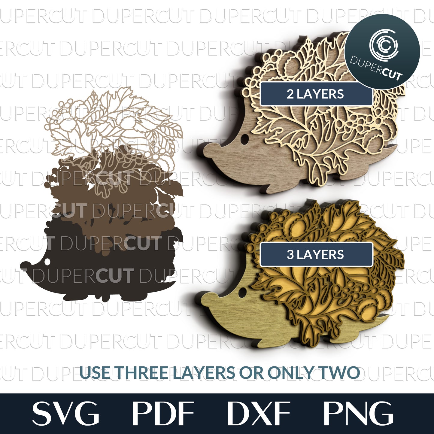 Hedgehog with leaves and acorns - multi-layer cut files SVG PDF DXF template for Glowforge, Cricut, Silhouette cameo, CNC plasma machines