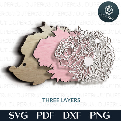 Cute Floral baby hedgehog - layered cutting files SVG PDF DXF files for Glowforge, Cricut, Silhouette cameo, CNC plasma machines