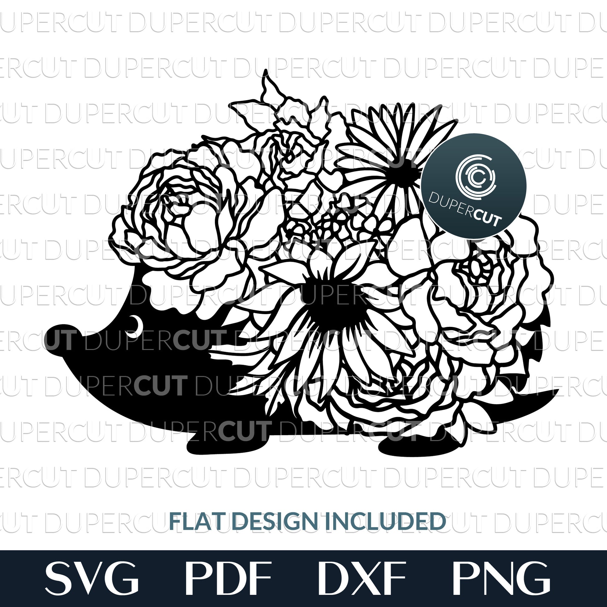 Floral hedgehog - cutting files SVG PDF DXF files for vinyl, papercutting, Glowforge, Cricut, Silhouette cameo, CNC plasma machines