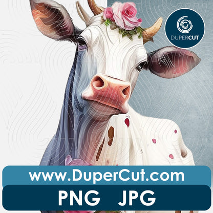 Floral cow - not today heifer - with transparent background - PNG file sublimation pattern by www.dupercut.com