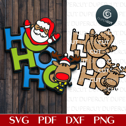 Christmas door hanger sign HO-HO-HO - SVG DXF layered vector files for laser cutting with Glowforge, Cricut, Silhouette Cameo, CNC plasma by DuperCut