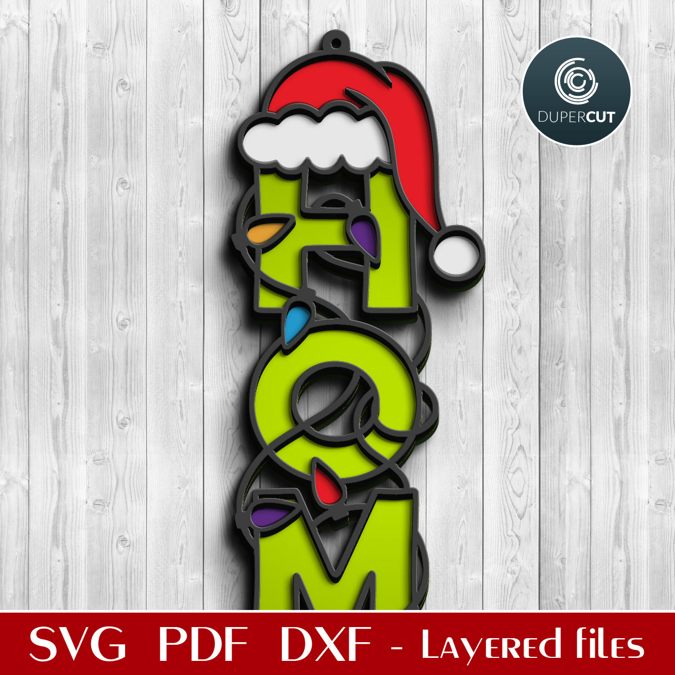 HOME holiday sign door hanger - SVG DXF layered vector files for laser cutting with Glowforge, Cricut, Silhouette, CNC plasma by DuperCut