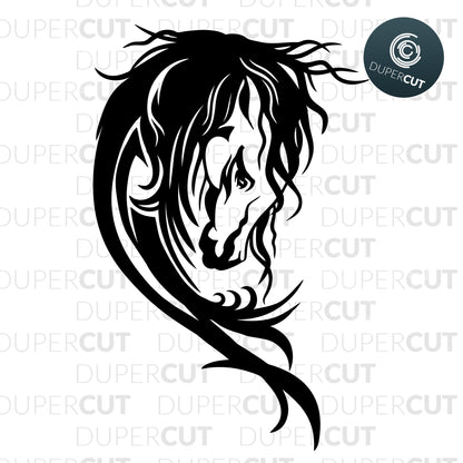 Decorative horse head, vector illustration. SVG PNG DXF files Paper cutting template for personal or commercial use. Vinyl template cutting files for Cricut, Glowforge, Silhouette, CNC