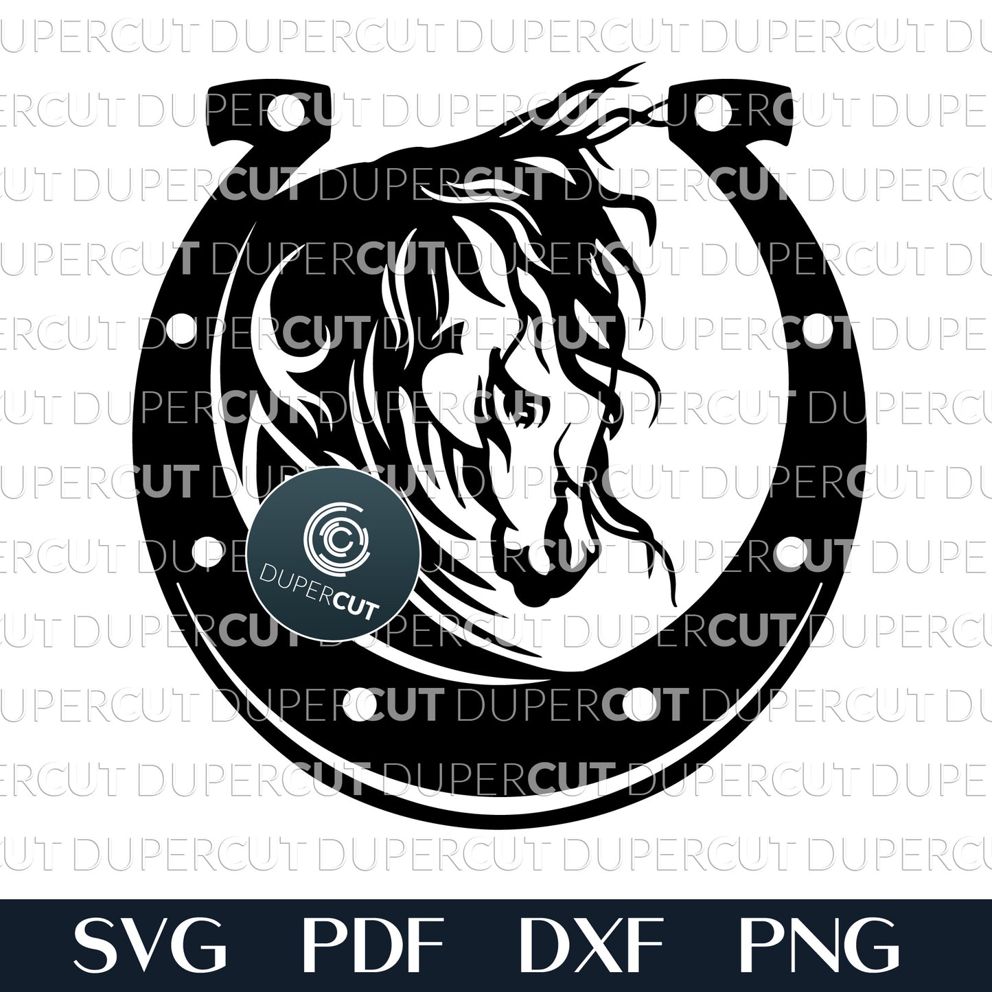 Horse head horseshoe - SVG PDF DXF laser cutting files for Glowforge, Cricut, Silhouette Cameo, CNC plasma machines by DuperCut