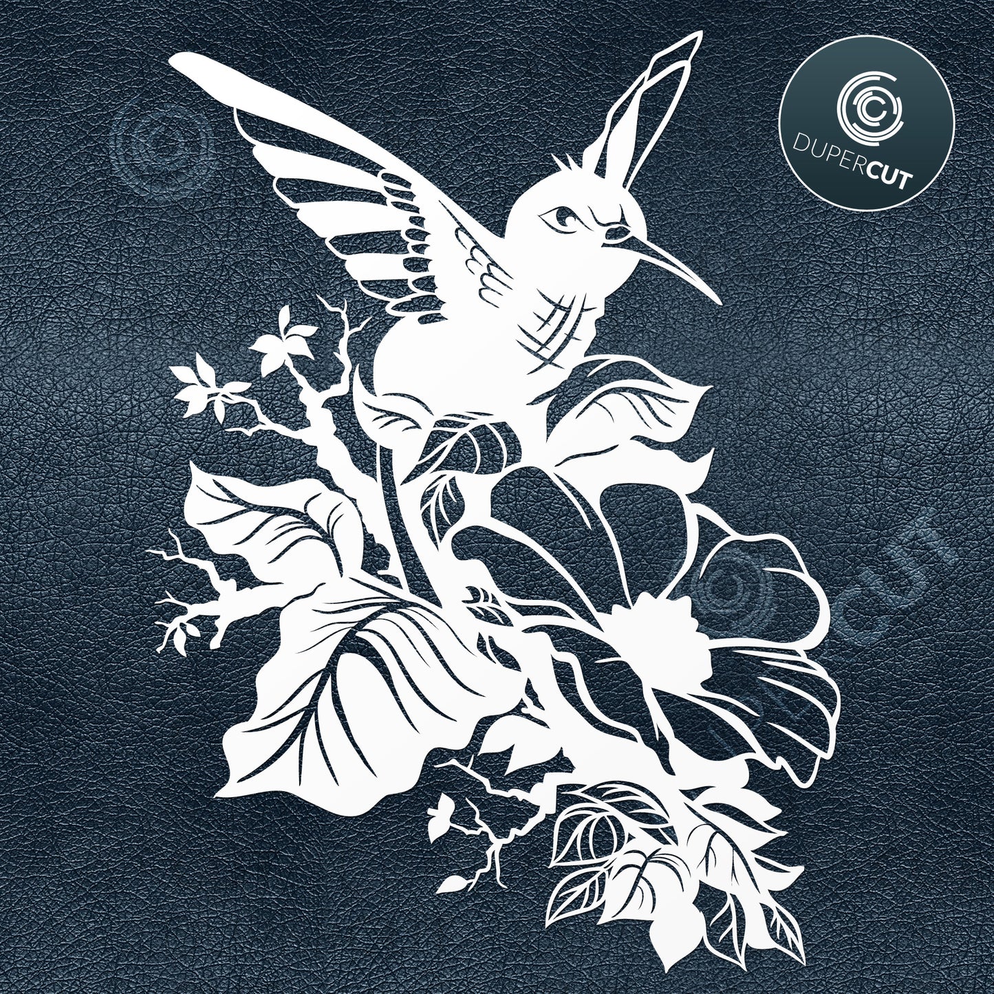 Hummingbird black drawing illustration. Papercutting template for commercial use. SVG files for Silhouette Cameo, Cricut, Glowforge, DXF for CNC, laser cutting, print on demand